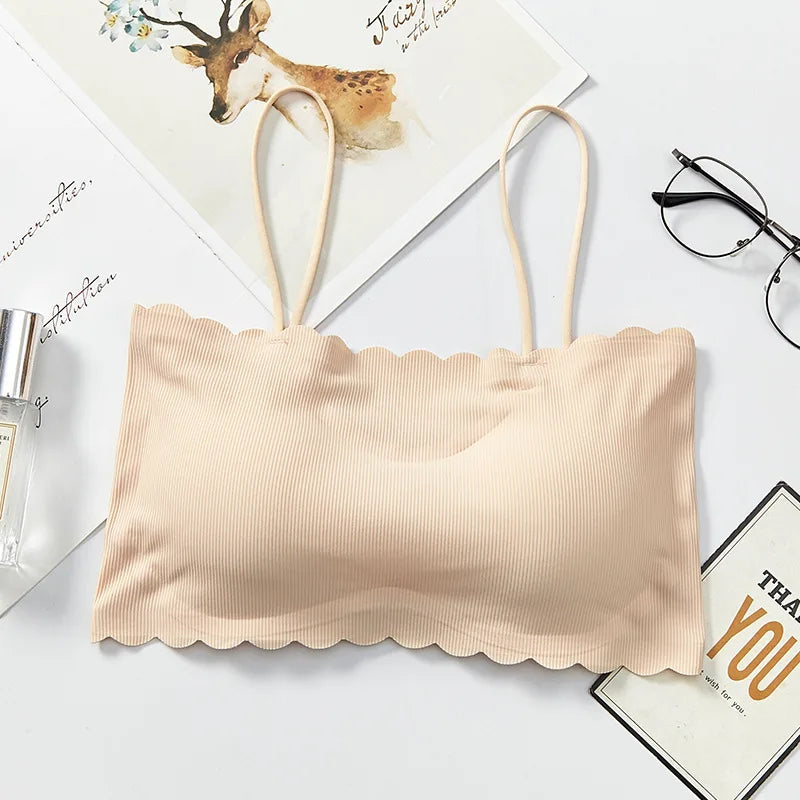 Seamless Tube Top Bra for Women Ice Silk Push Up Narrow Straps Bralette