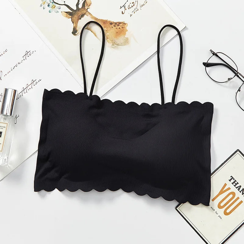 Seamless Tube Top Bra for Women Ice Silk Push Up Narrow Straps Bralette