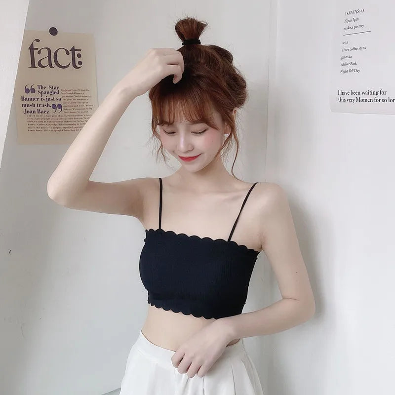Seamless Tube Top Bra for Women Ice Silk Push Up Narrow Straps Bralette
