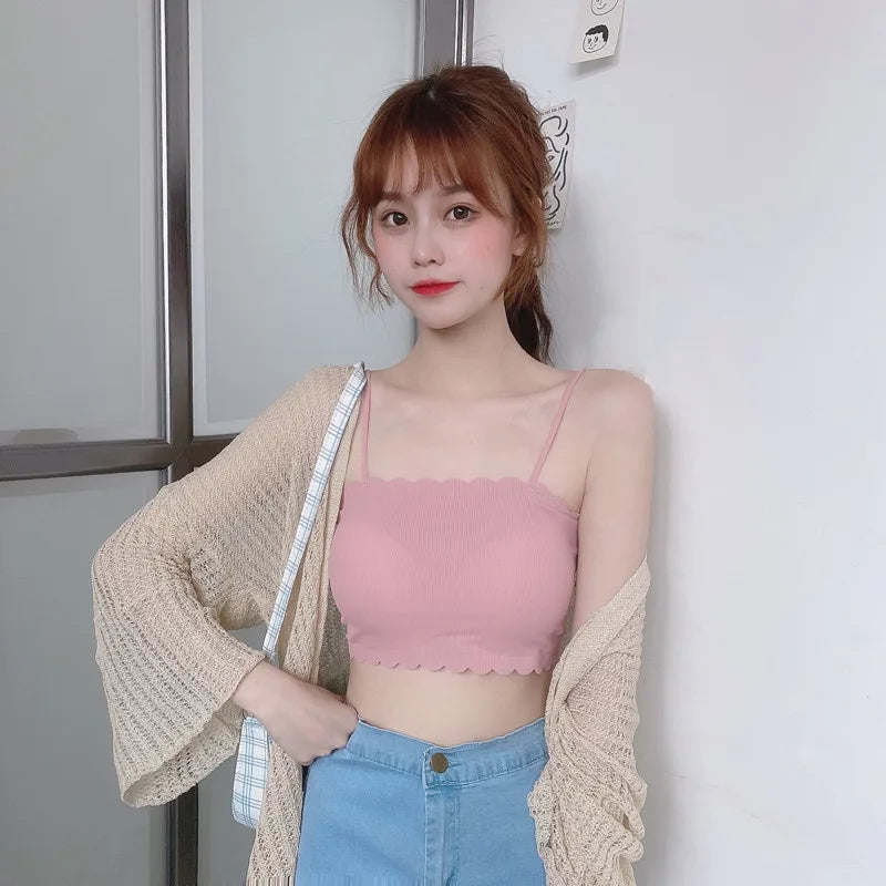 Seamless Tube Top Bra for Women Ice Silk Push Up Narrow Straps Bralette