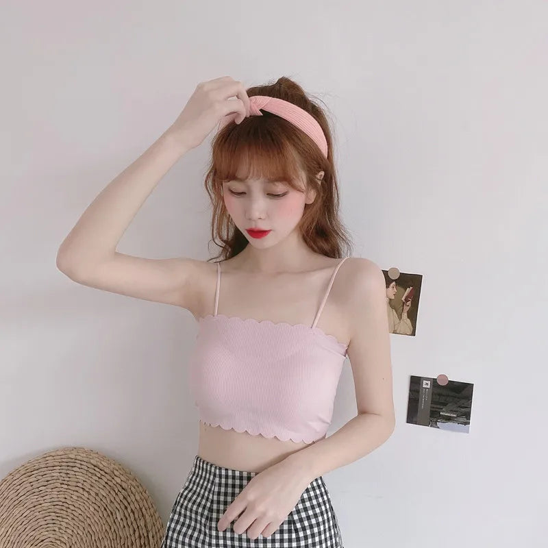 Seamless Tube Top Bra for Women Ice Silk Push Up Narrow Straps Bralette