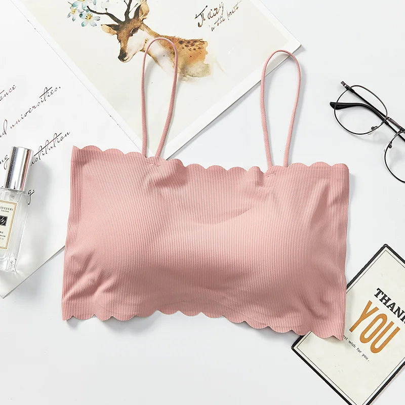 Seamless Tube Top Bra for Women Ice Silk Push Up Narrow Straps Bralette