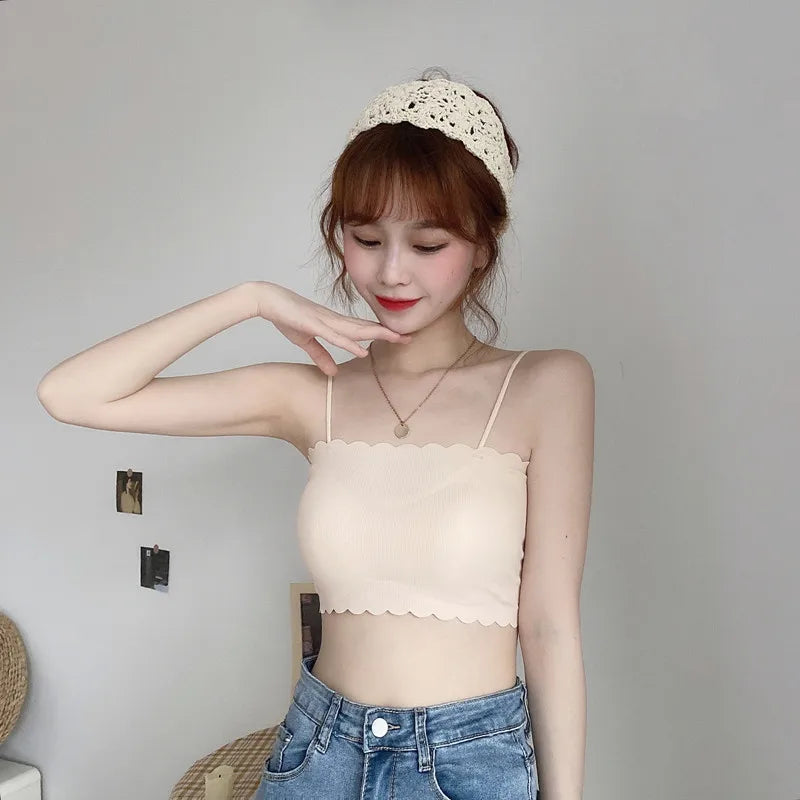 Seamless Tube Top Bra for Women Ice Silk Push Up Narrow Straps Bralette