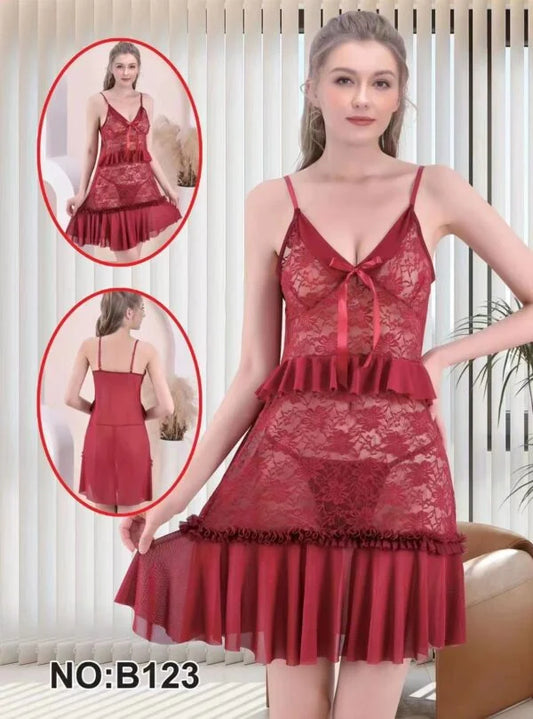 Short Night Dress For Girls and Women Beautiful Lace Net Nighty Sleepwear